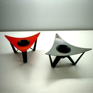 Vintage MCM Atomic Metal Candlestick Holders- Made in Denmark